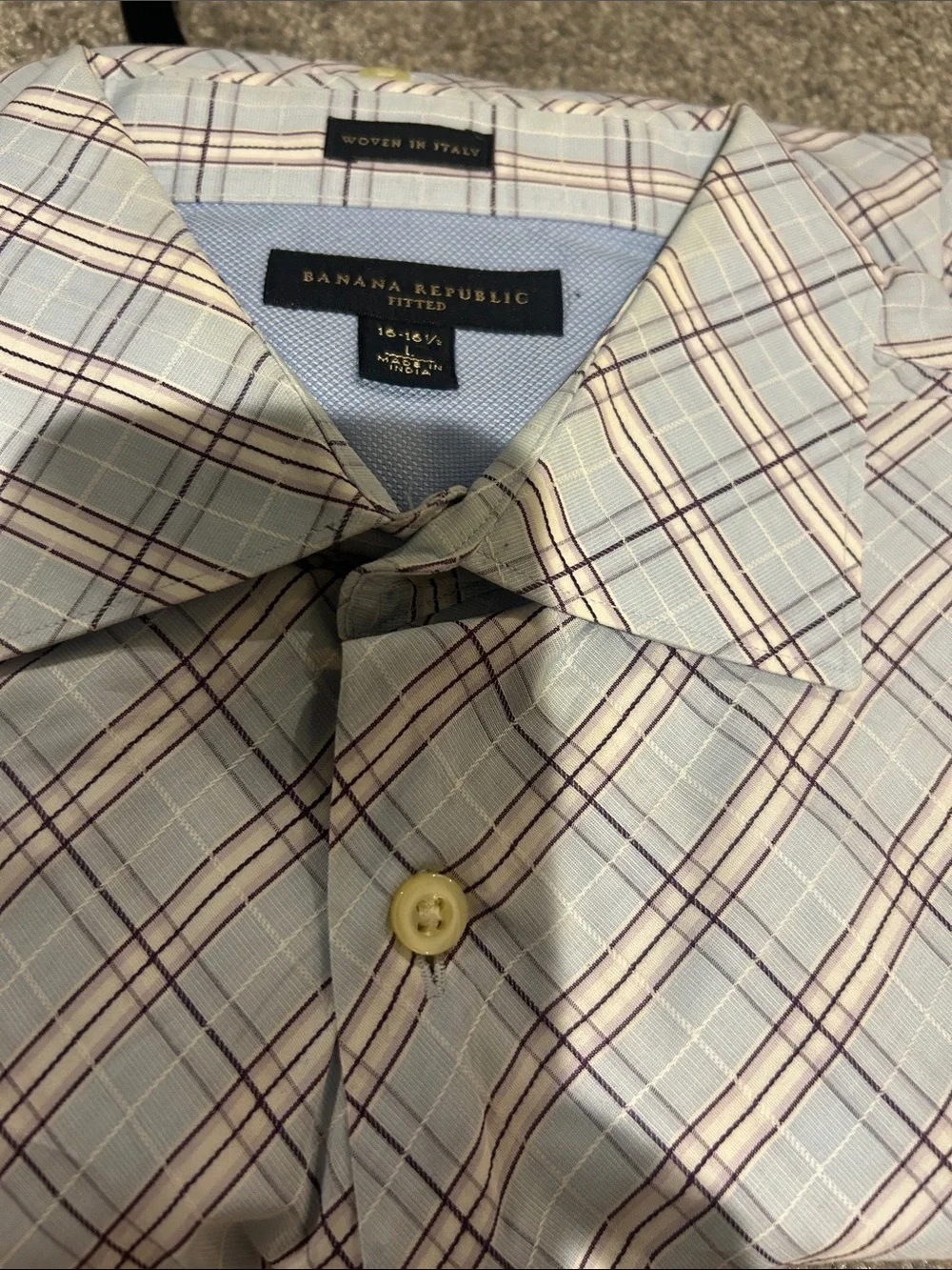 Banana Republic Light Blue Dress Shirt with Purple and White Plaid